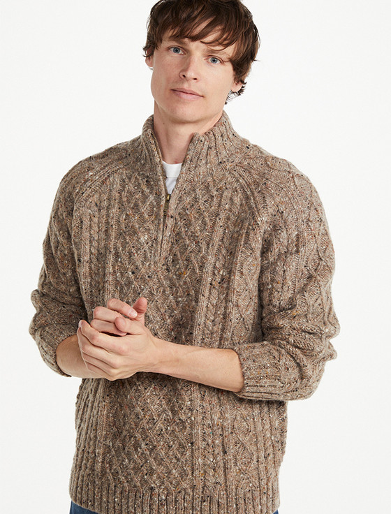 Donegal Aran Troyer Half-Zip Sweater - Light Honey